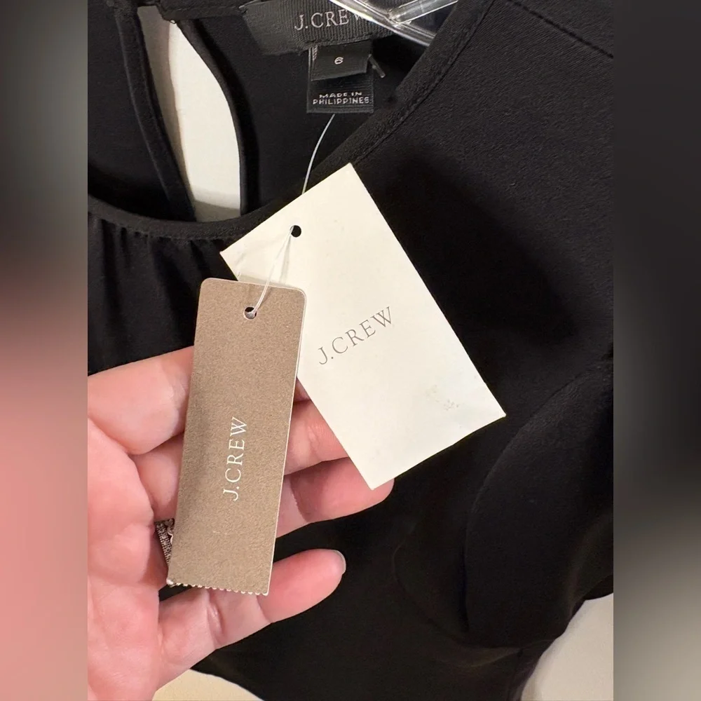 J. Crew Black Satin Blouse with Puff Sleeves & Back Keyhole 6
